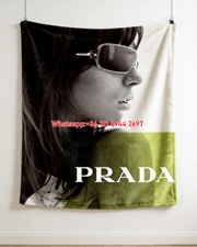 Prada Vintage Sunglasses Print Flannel Sofa Throw Blanket Monochrome Black White Bold Lime Green Luxury Wall Hanging Decor Blanket IMG_2818